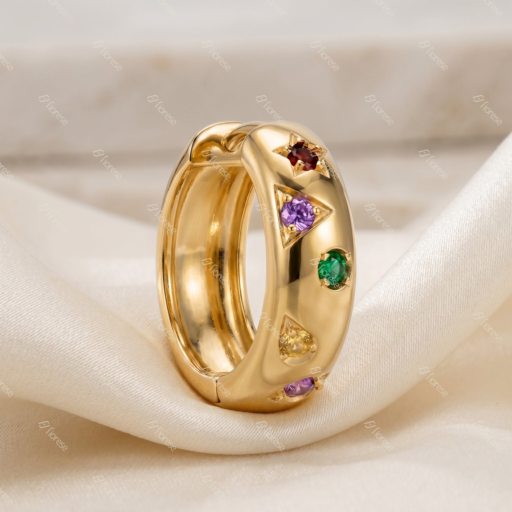 Colorful Gemstone Burst Earring Hoops - MMR