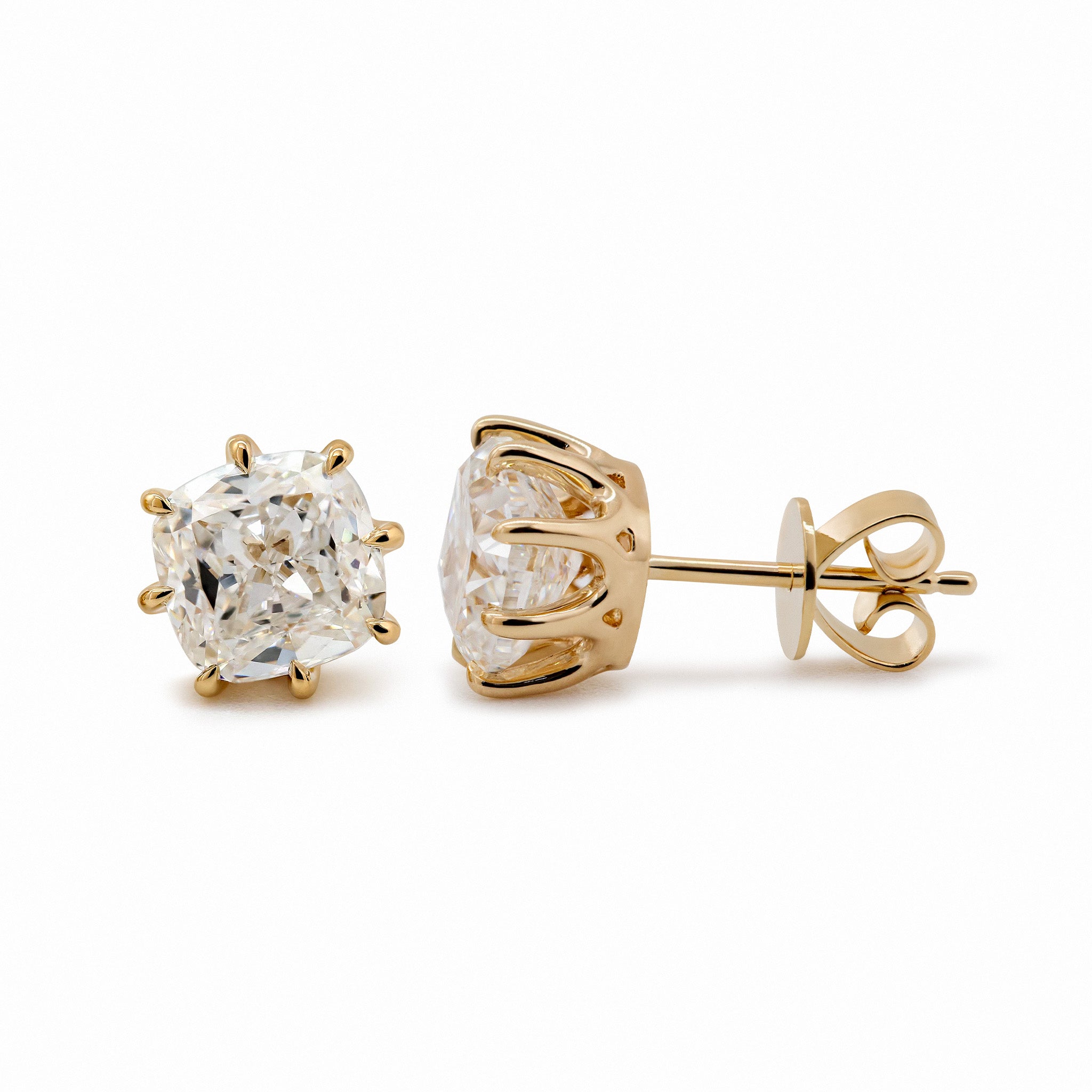 Cushion Brilliant Cut Lab Daimond Crown Setting Stud Earrings - MMR