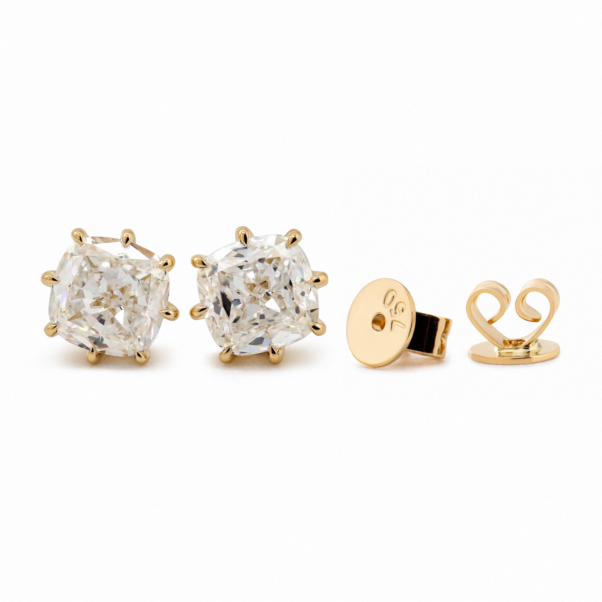 Cushion Brilliant Cut Lab Daimond Crown Setting Stud Earrings - MMR