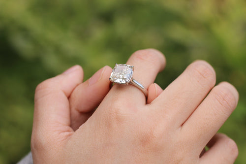 Cushion Cut Lab Grown Diamond Solitaire Engagement Ring Set only