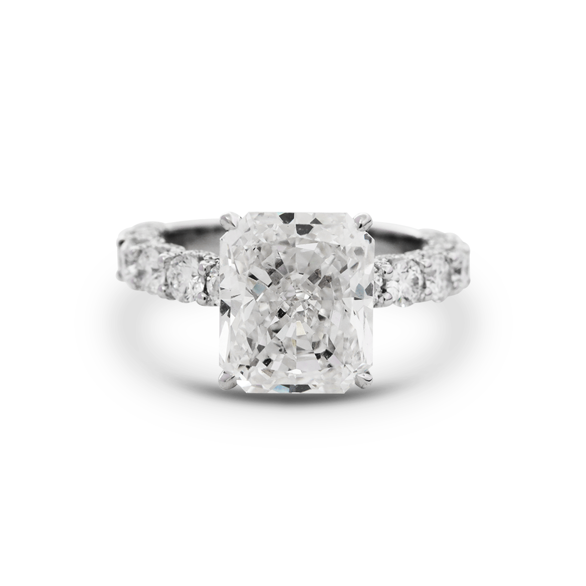 14K White Gold 5.5ct Radiant Cut Lab Diamond Engagement Ring with Hidden Halo and 2/3 Pave Band