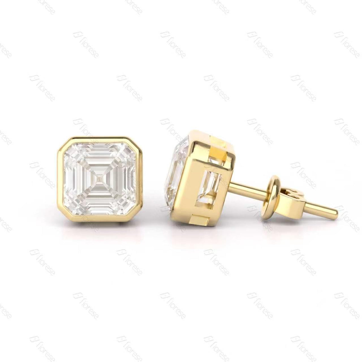 Asscher Cut Bezel Set Stud Earrings