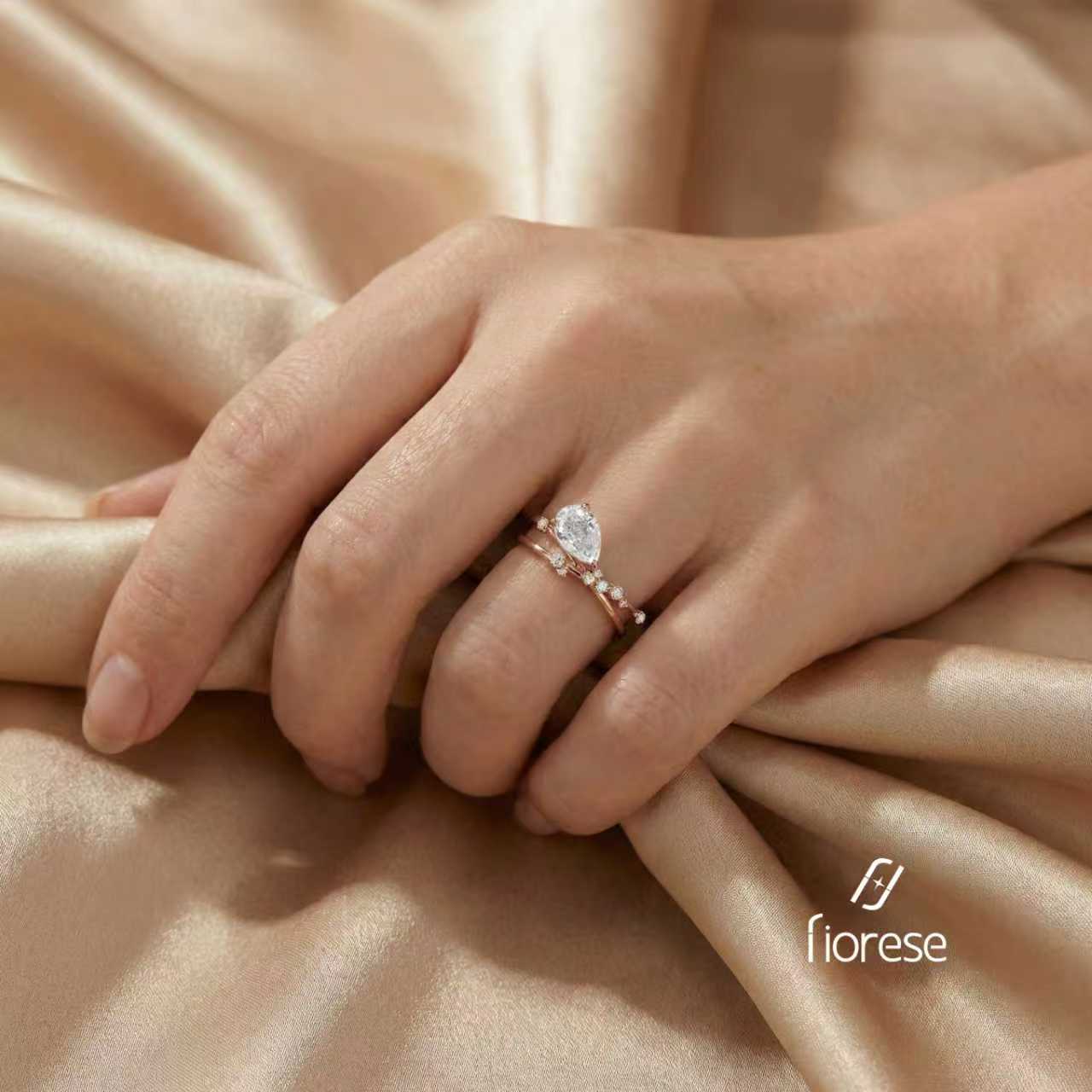 East - West Pear Shape with Crossover Shank Ring - MMR