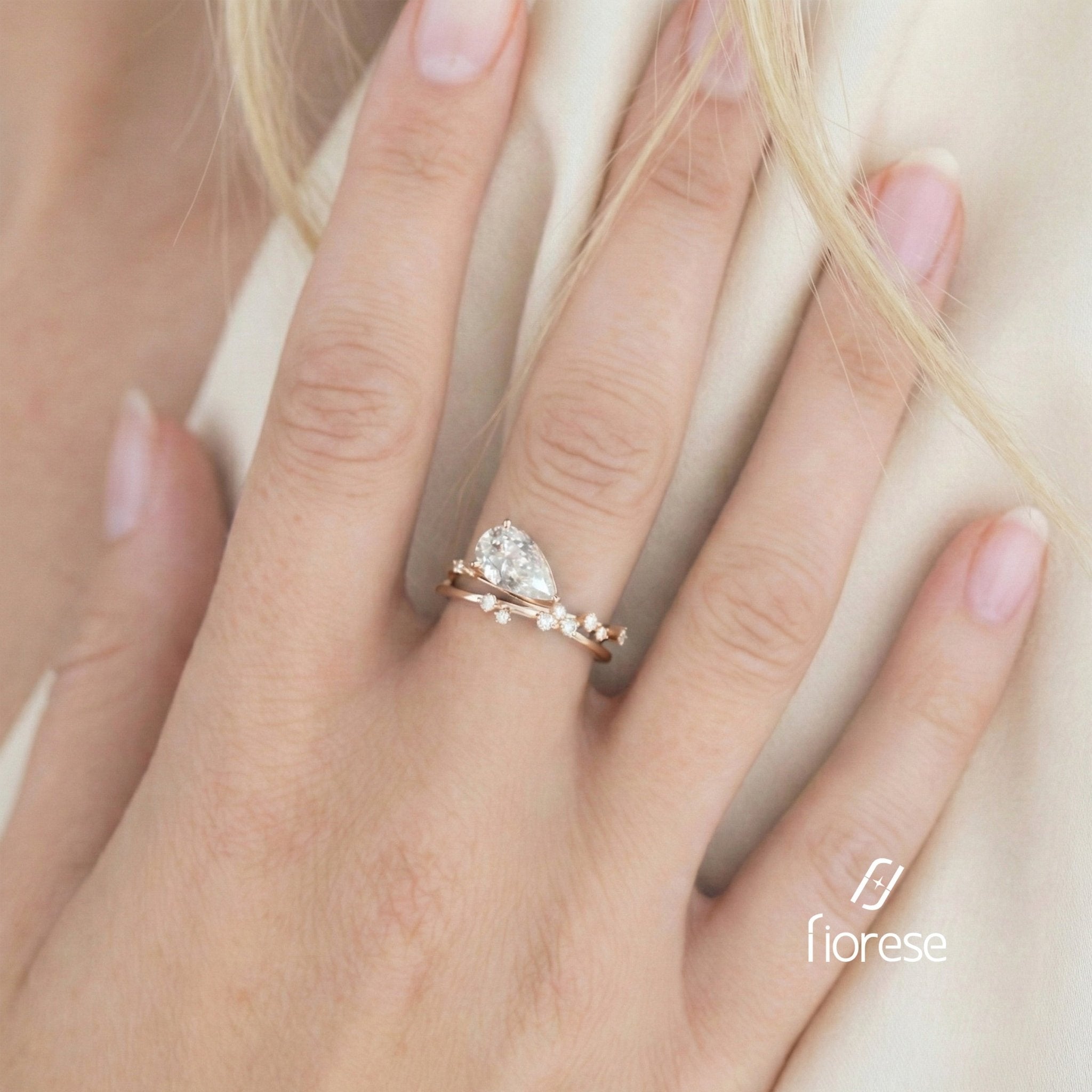 East - West Pear Shape with Crossover Shank Ring - MMR