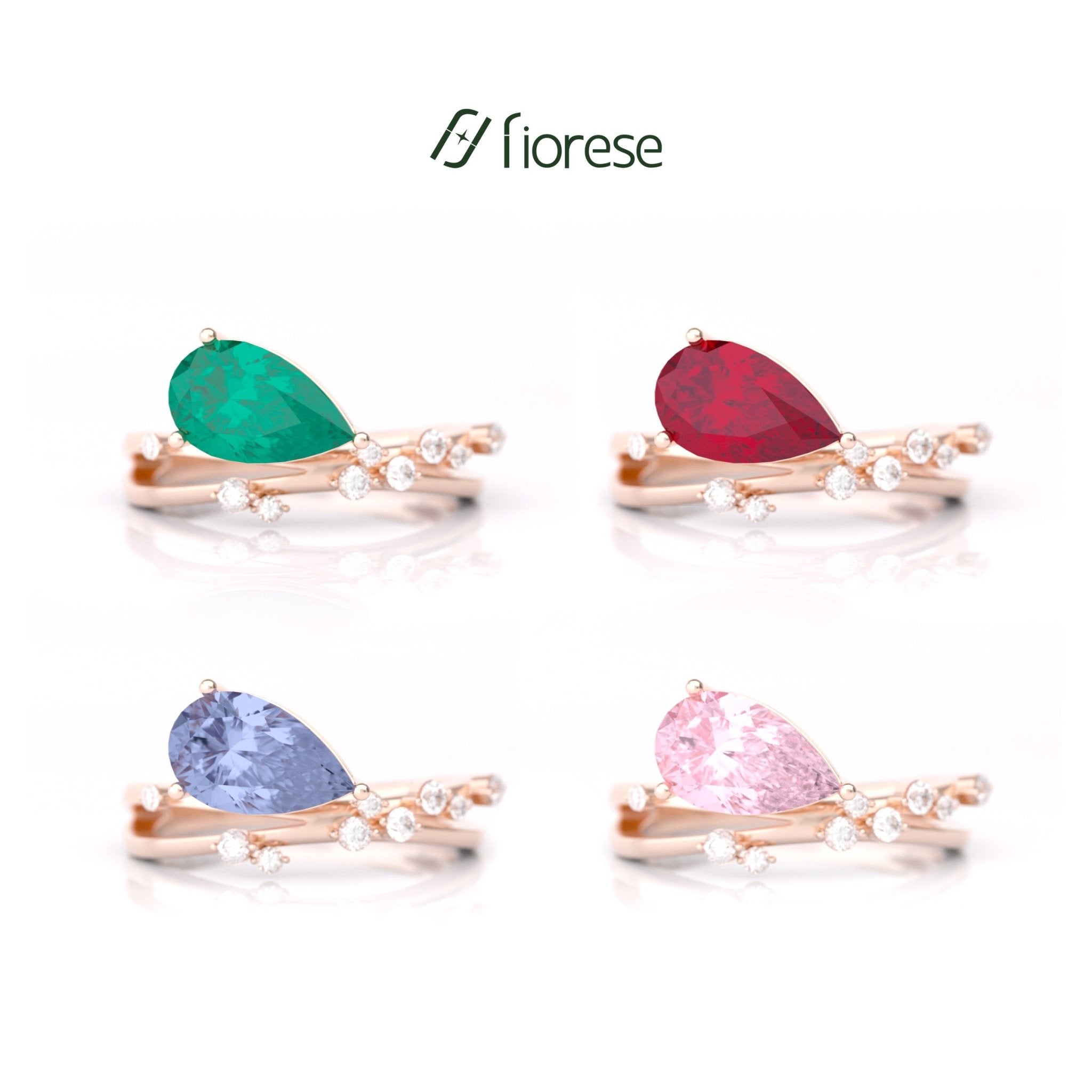 East - West Pear Shape with Crossover Shank Ring - MMR