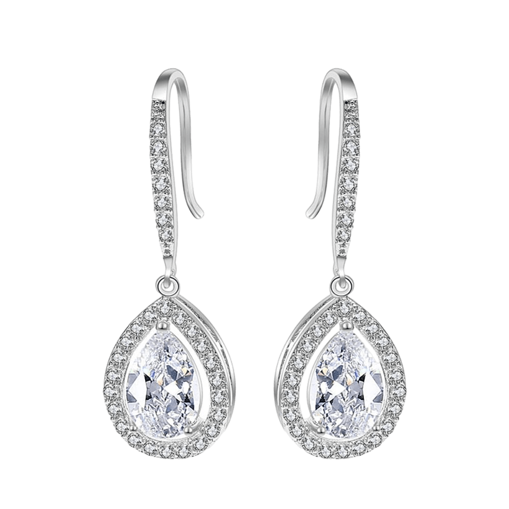 Elegant Pear Lab Diamond Halo Drop Earrings 0.75ct Each Pear Main Stone