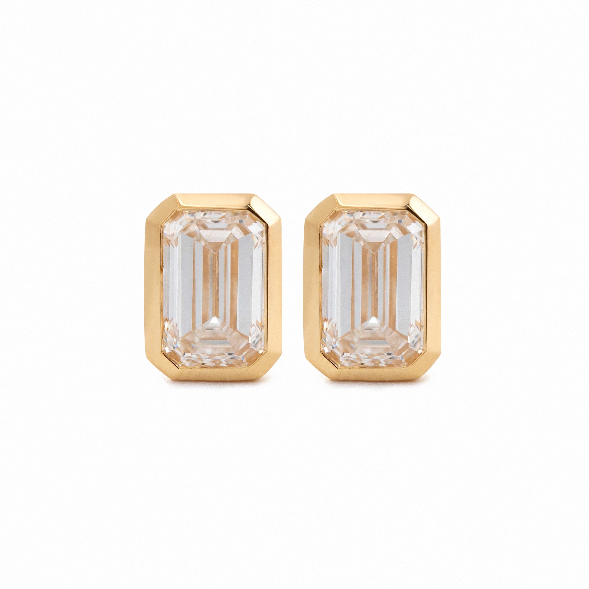 Emerald Cut Lab Diamond Bezel Basket Setting Stud Earrings - MMR