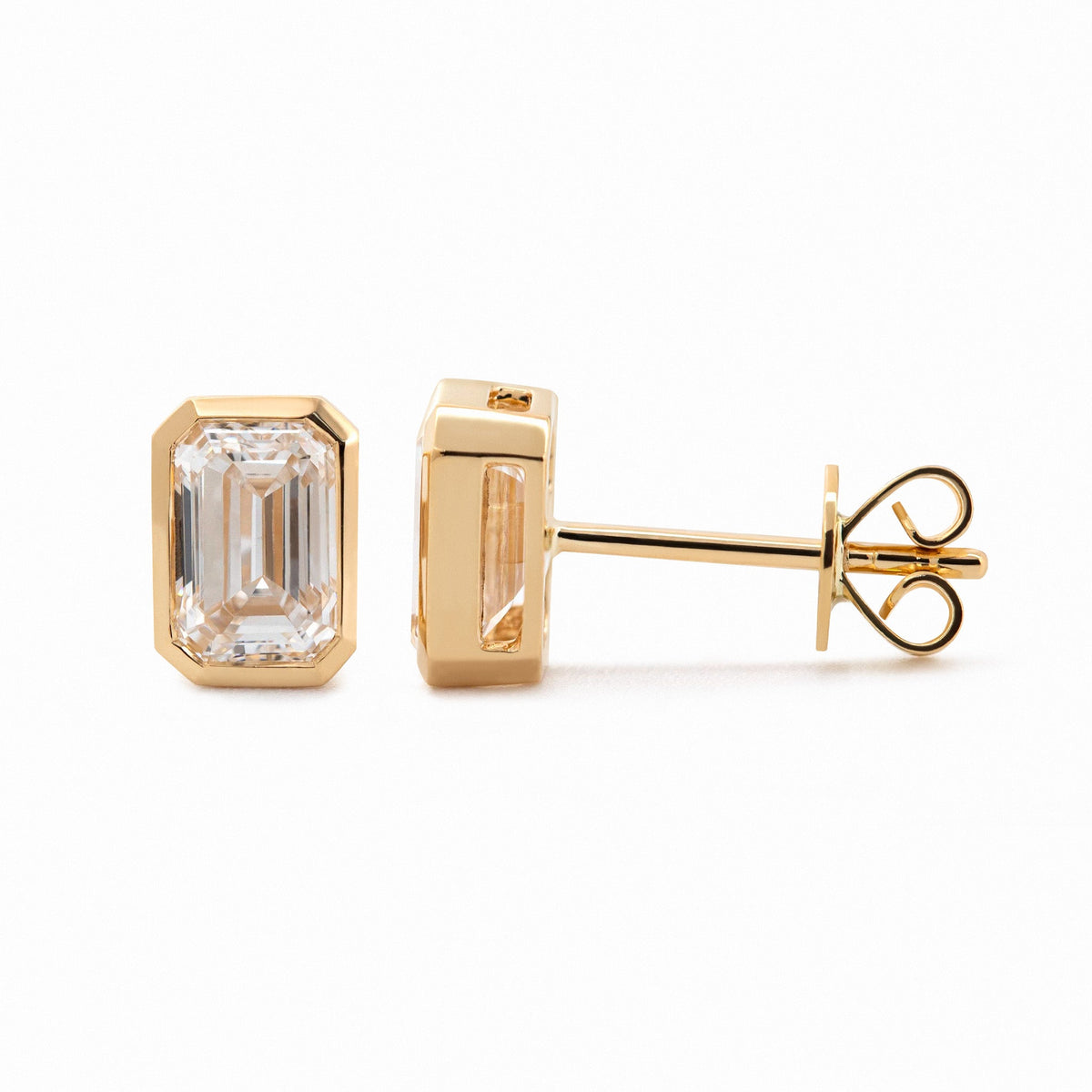 Emerald Cut Lab Diamond Bezel Basket Setting Stud Earrings - MMR