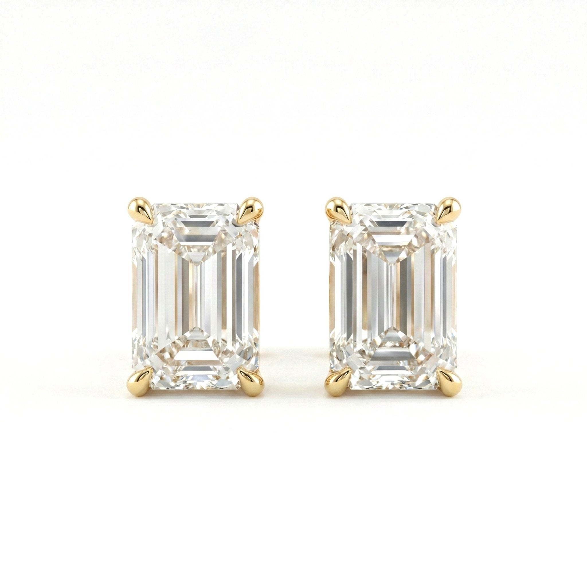 Emerald Cut Lab Diamond Four - Prong Basket Setting Studs - MMR