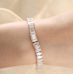 Emerald Cut Lab Diamond Half - Bezel Basket Tennis Bracelet with Box Clasp - MMR