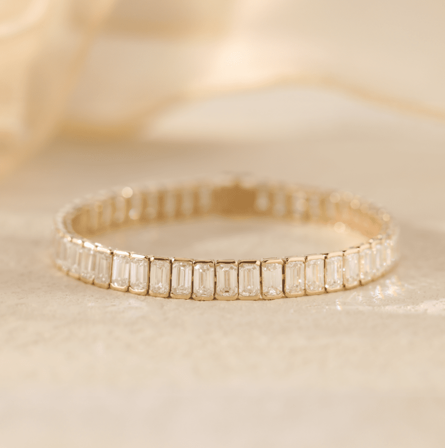Emerald Cut Lab Diamond Half - Bezel Basket Tennis Bracelet with Box Clasp - MMR