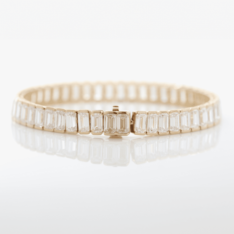 Emerald Cut Lab Diamond Half - Bezel Basket Tennis Bracelet with Box Clasp - MMR