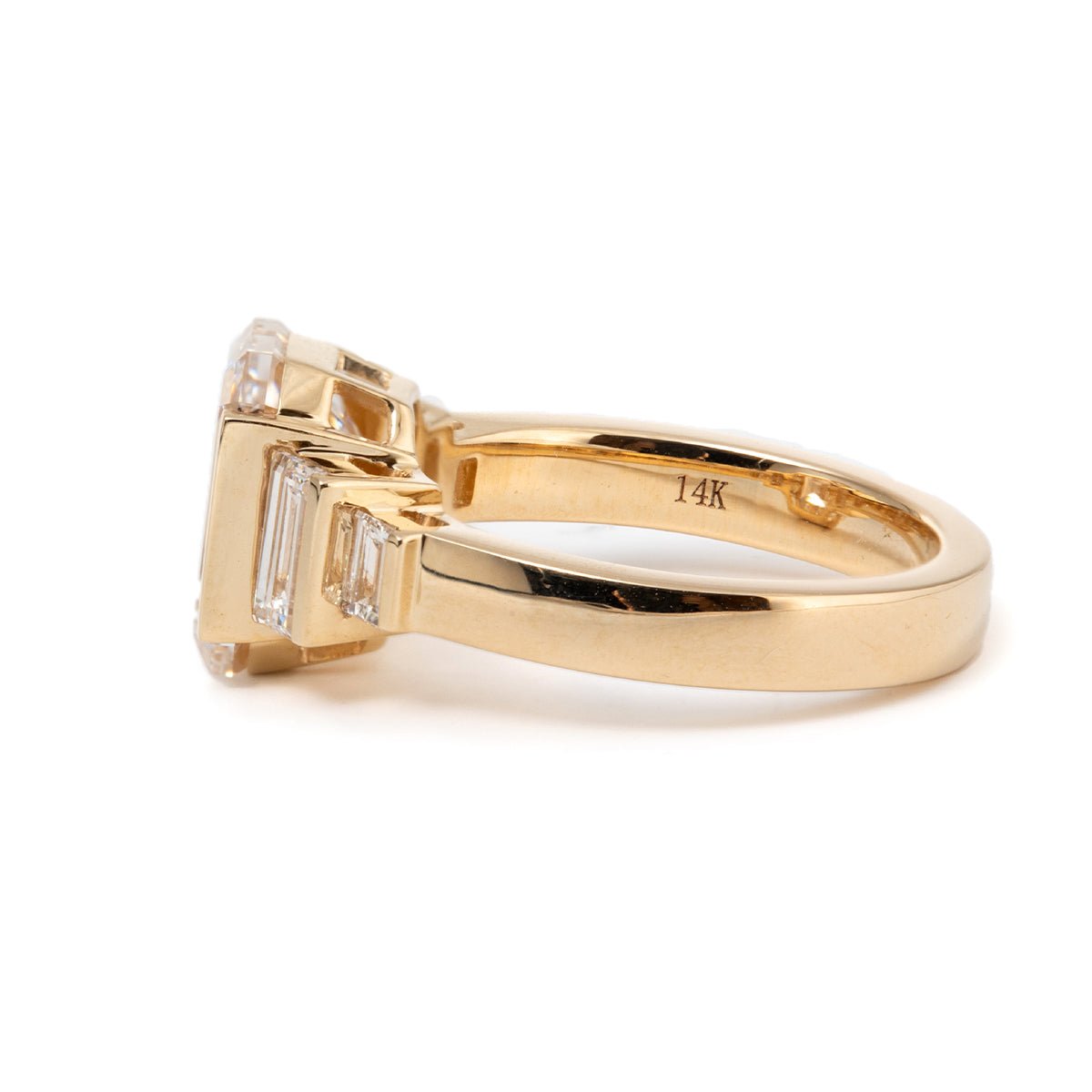 Emerald Cut Lab Diamond Half - Bezel Five - Stone Ring with Baguette Side Stones - MMR