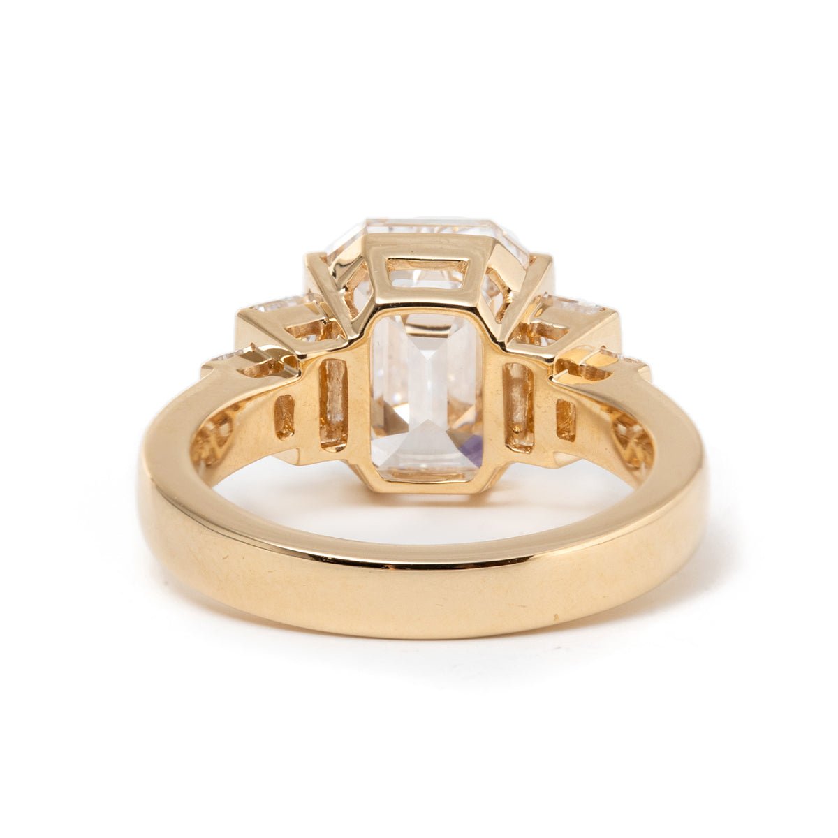 Emerald Cut Lab Diamond Half - Bezel Five - Stone Ring with Baguette Side Stones - MMR