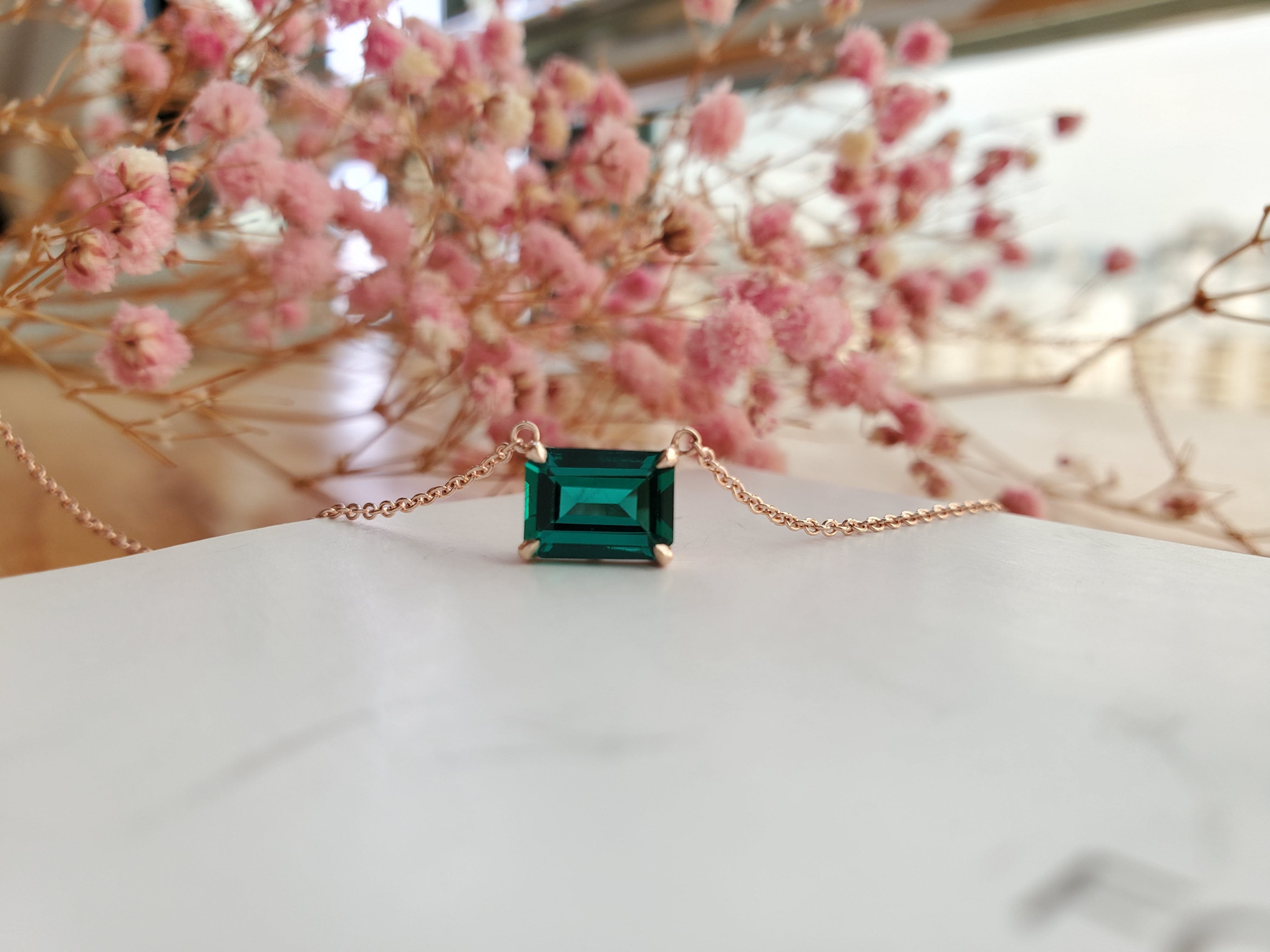 Emerald Cut Lab grown Emerald Pendant