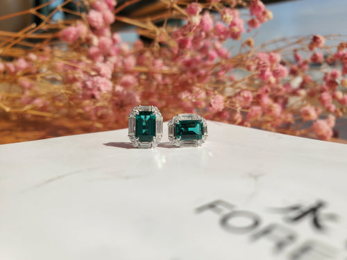 Emerald Cut Zambian Emerald Stud Earrings