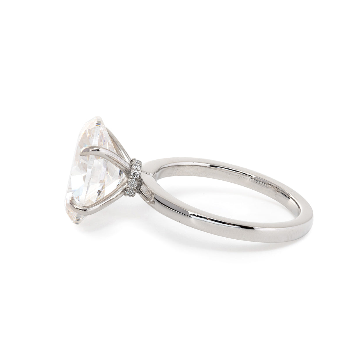 Platinum 6ct Oval Cut Lab Diamond Hidden Halo 4 Prongs Engagement Ring