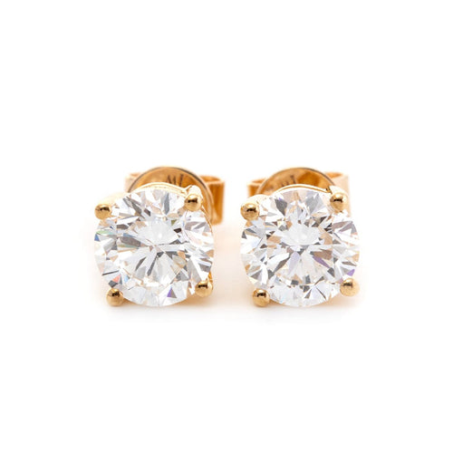 Fiorese 2 carat Round Cut Lab Diamond 14 Karat Gold Four Round Prongs Basket Setting Stud Earrings for Women (GH+ Color,SI+ Clarity)