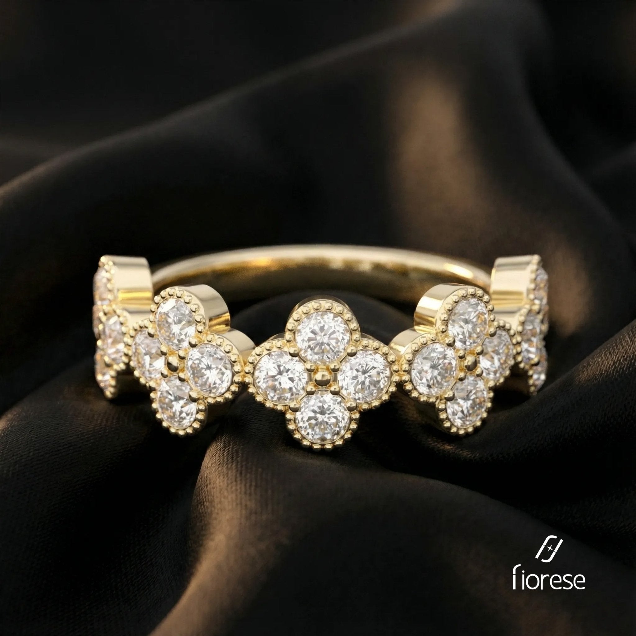 Five - Flower Round Stone Cluster Band - MMR