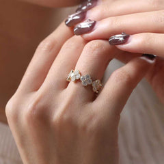 Five - Flower Round Stone Cluster Band - MMR