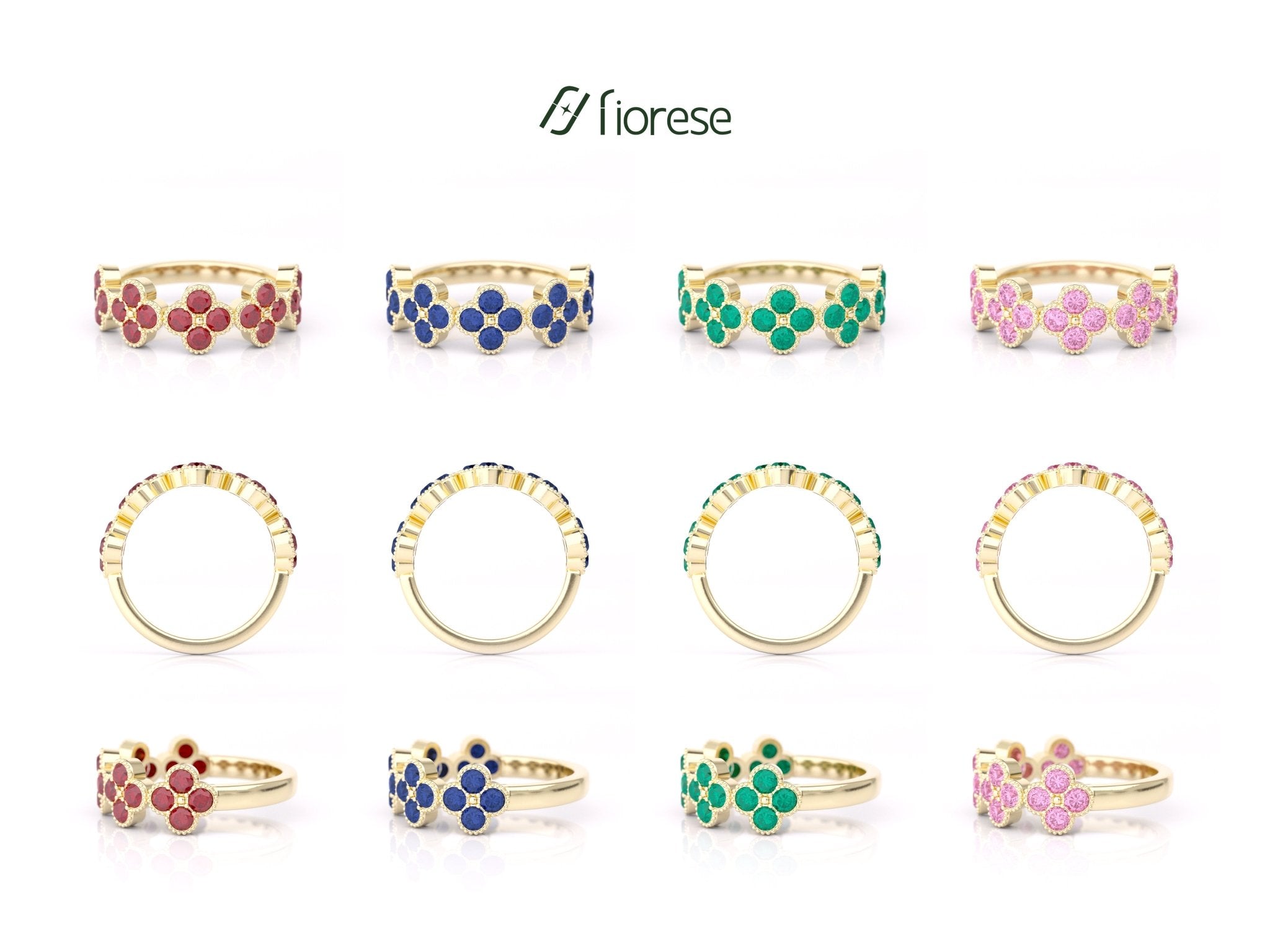 Five - Flower Round Stone Cluster Band - MMR