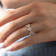 Five - Flower Round Stone Cluster Band - MMR