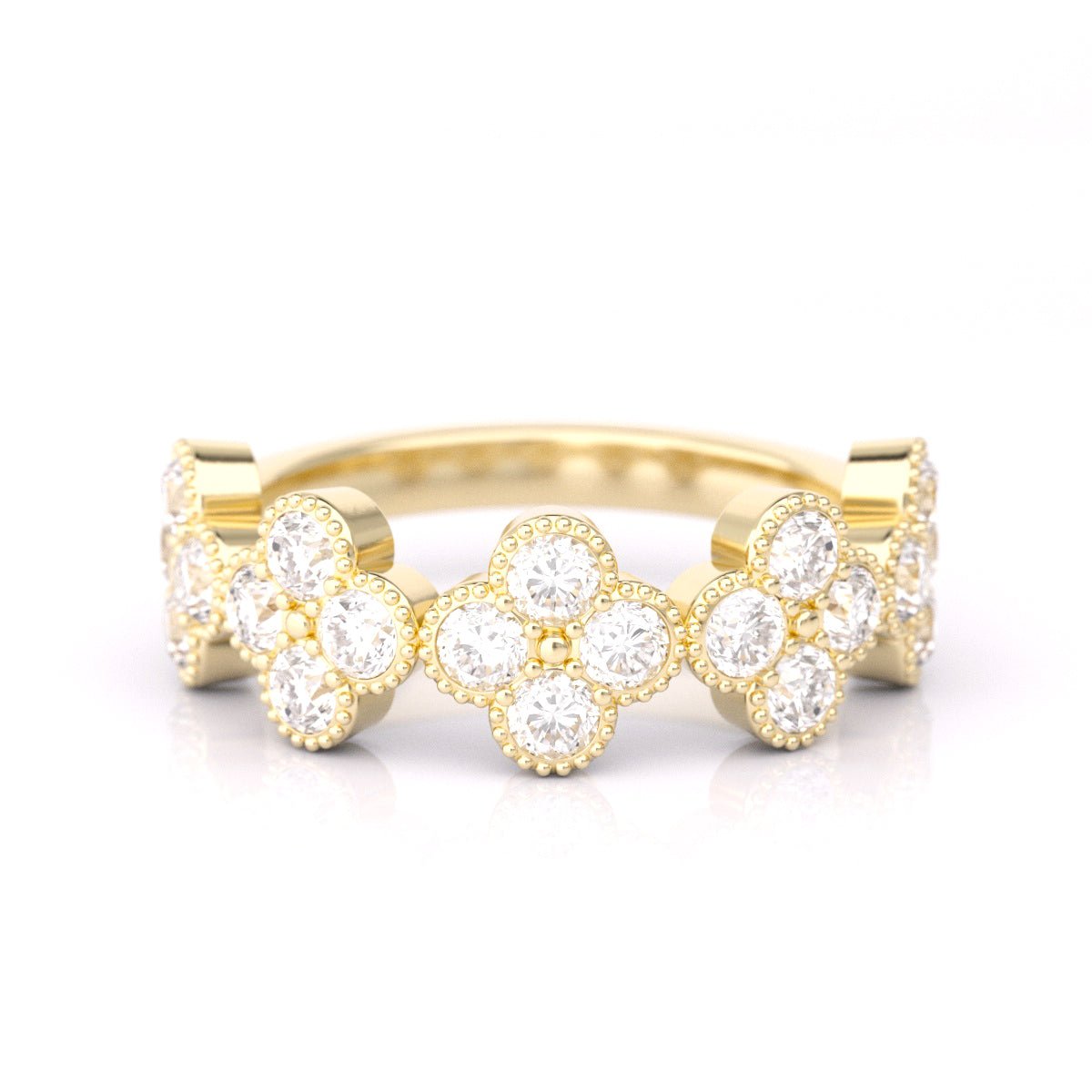 Five - Flower Round Stone Cluster Band - MMR