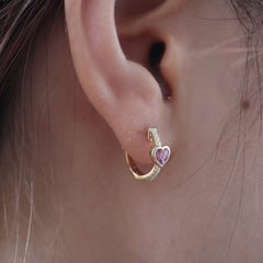 Gold - Plated Sterling Silver Heart Pink Sapphire Stud Earrings with Moissanite Accents - MMR