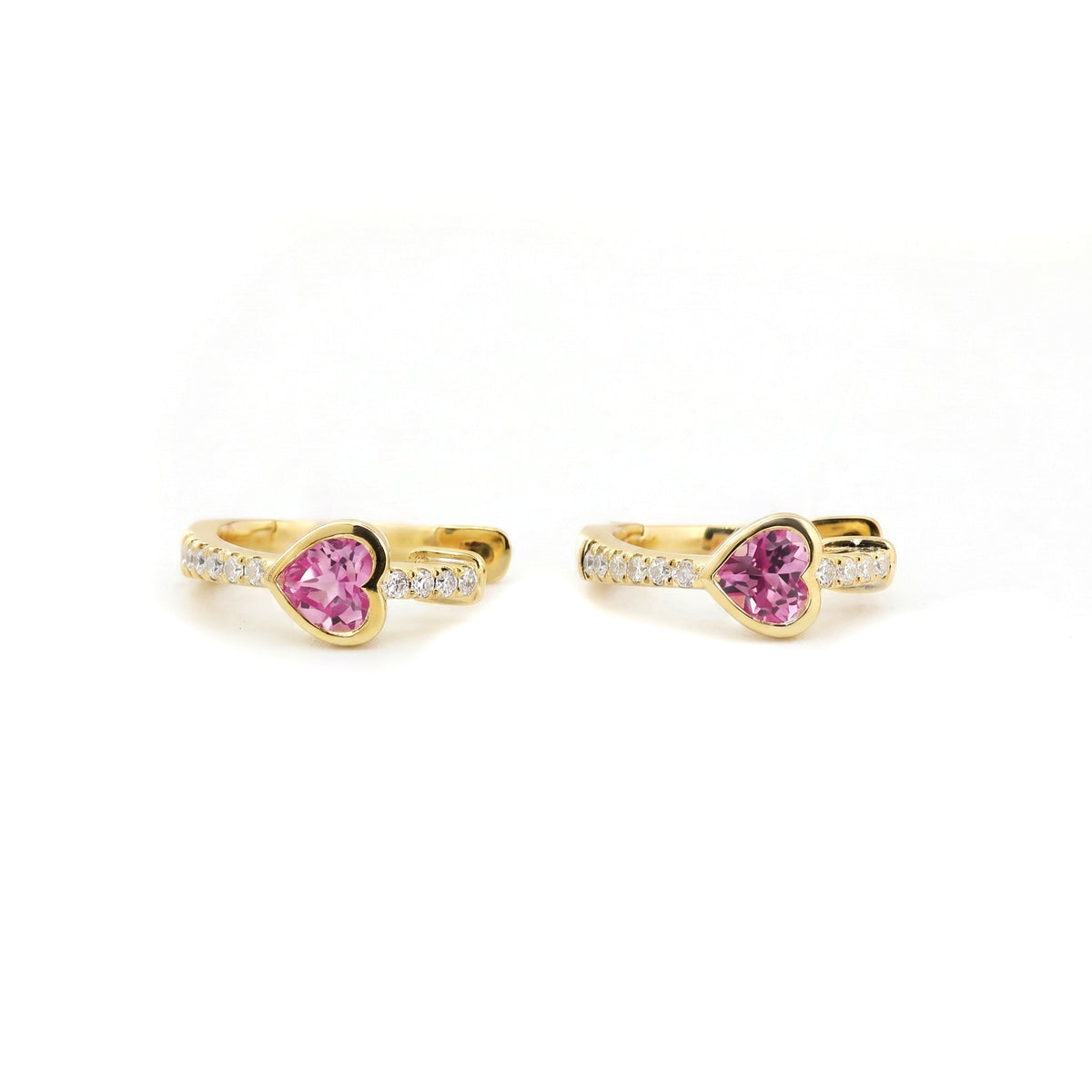 Gold - Plated Sterling Silver Heart Pink Sapphire Stud Earrings with Moissanite Accents - MMR