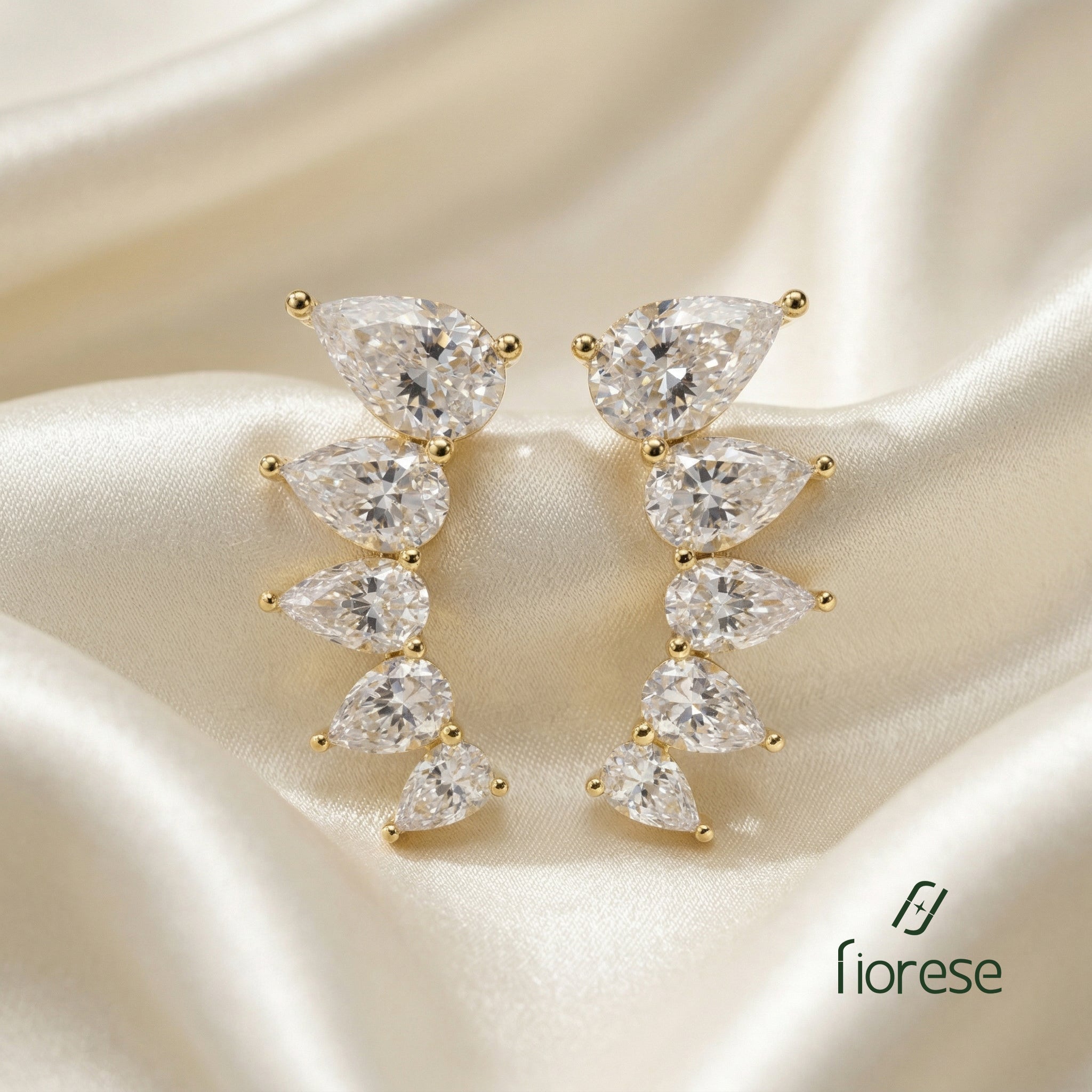 Graduating Slanted Pear Shape Gemstone Earring Studs - MMR