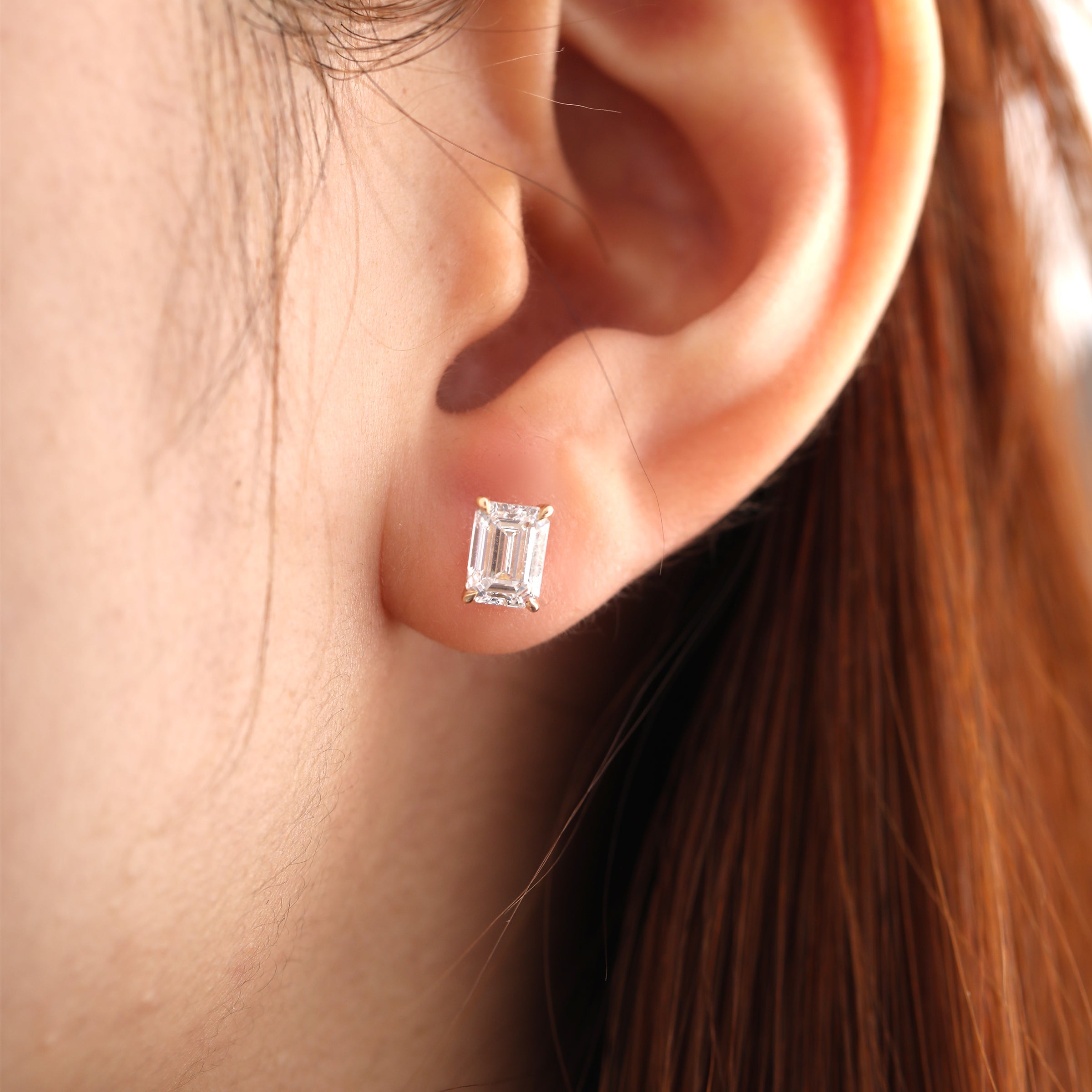 IGI Certified Emerald Cut Lab Diamond 4-Prong Basket Setting Studs - Fiorese Year End Sale - MMR