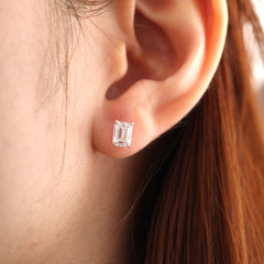 IGI Certified Emerald Cut Lab Diamond 4-Prong Basket Setting Studs - Fiorese Year End Sale - MMR