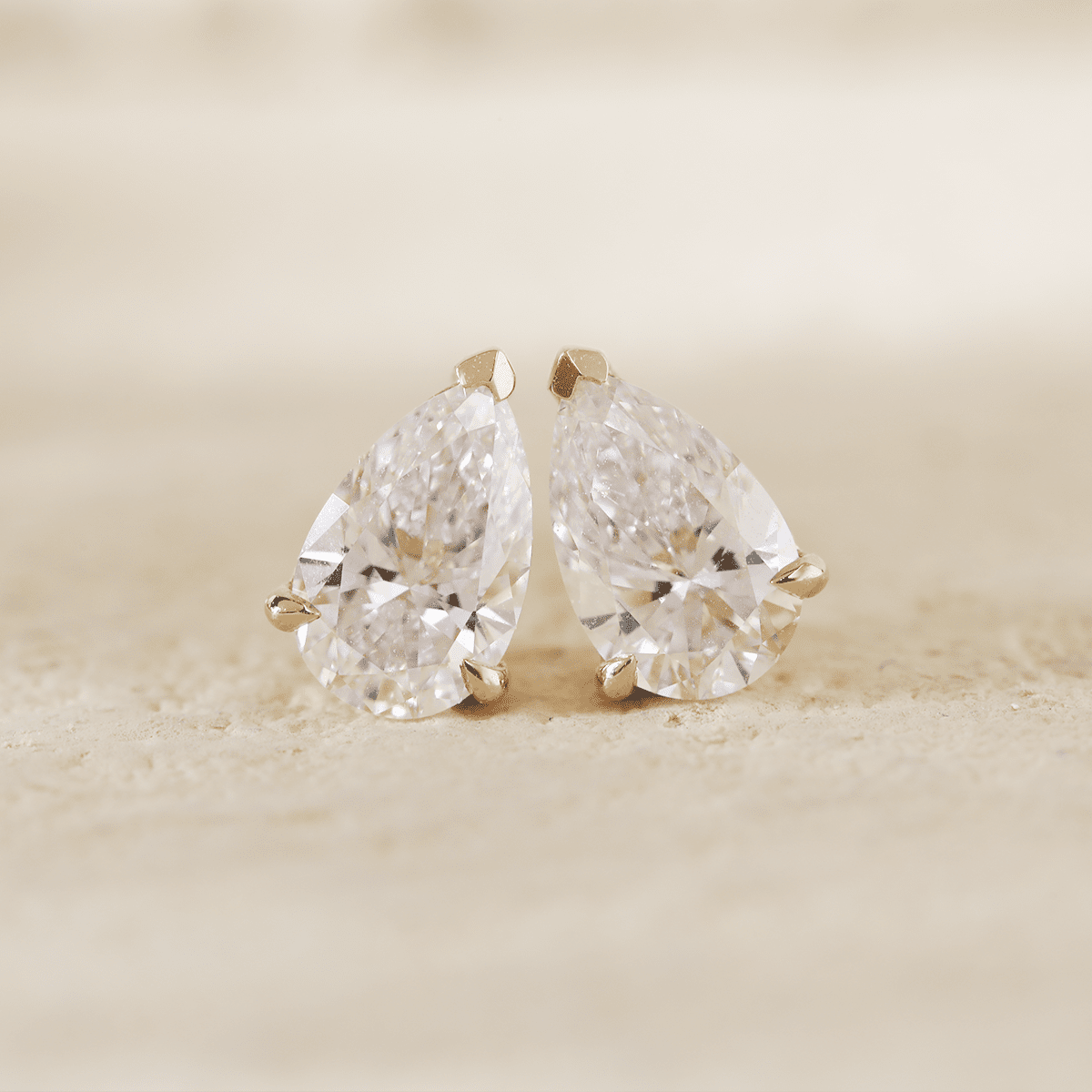IGI Certified Pear Brilliant Lab Diamond 3-Prong Basket Setting Studs - Fiorese Year End Sale - MMR