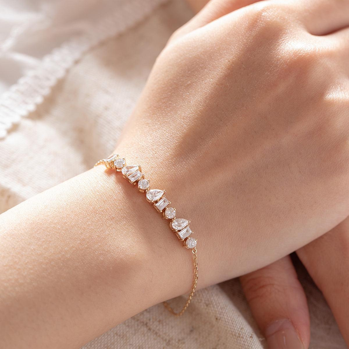 Lab Diamond Chain Bracelet with Three Shapes in Prong Basket Setting - MMR