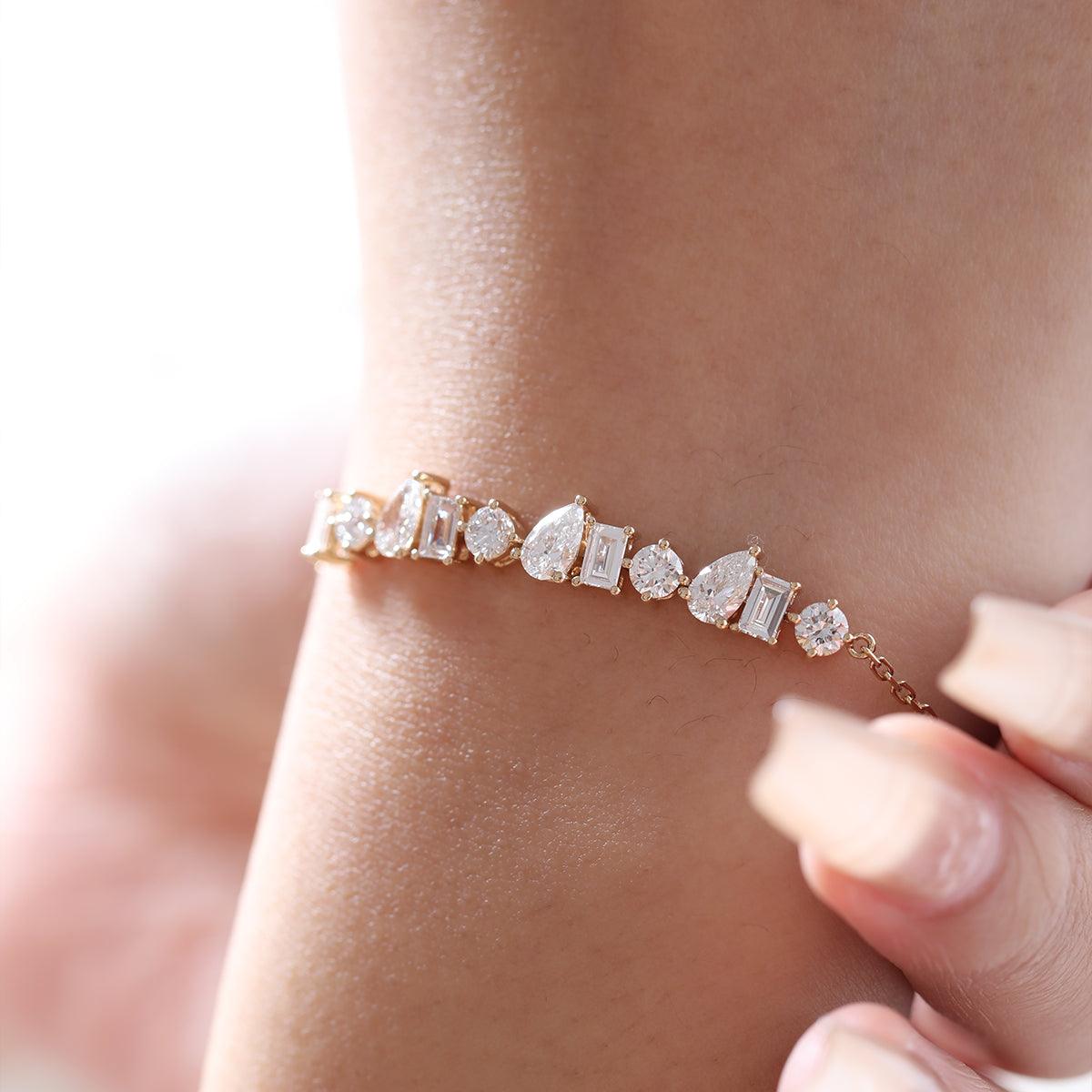 Lab Diamond Chain Lab Diamond Chain Bracelet with Three Shapes in Prong Basket Setting – MMR