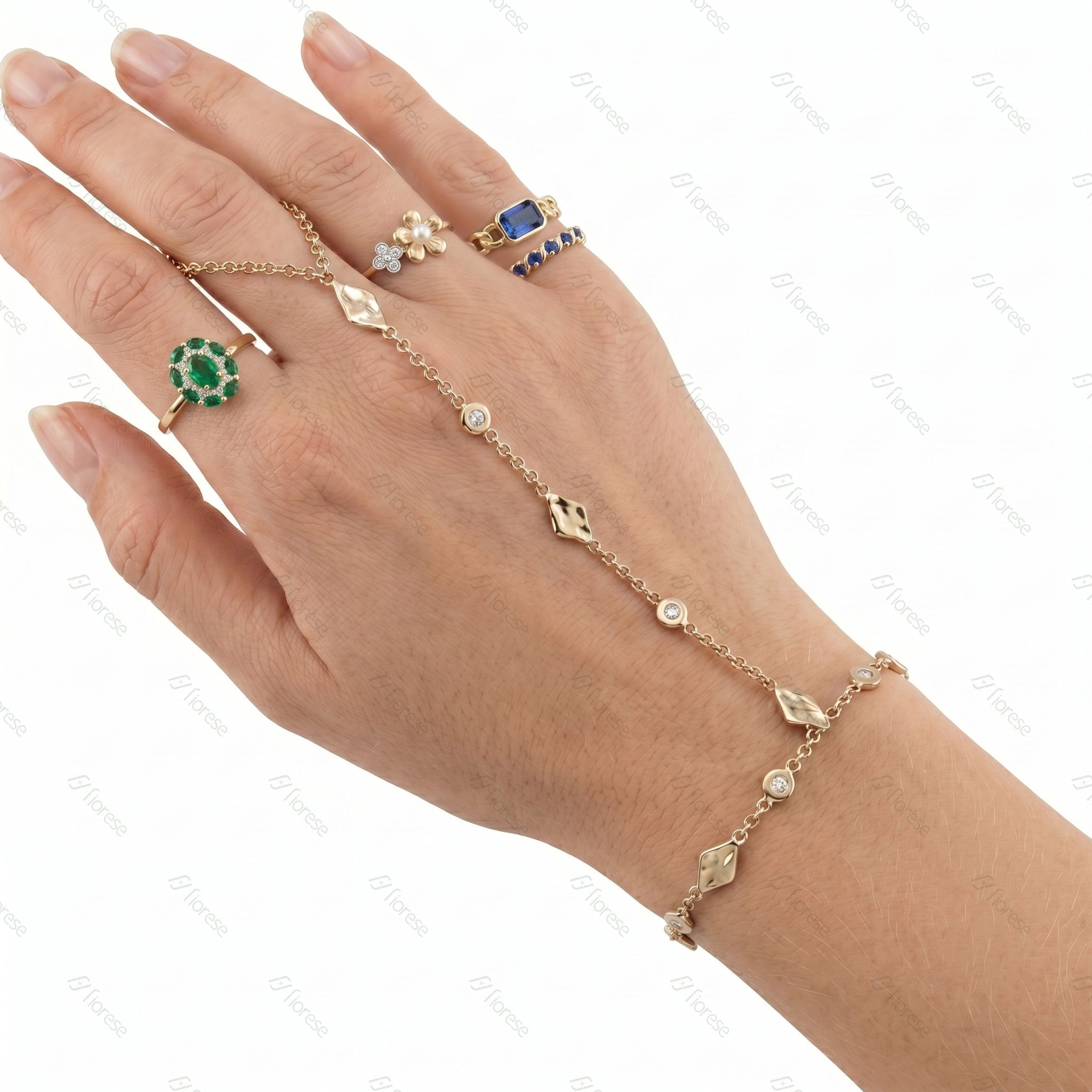 Lab Diamond + Hammered Kite Finger Bracelet - MMR