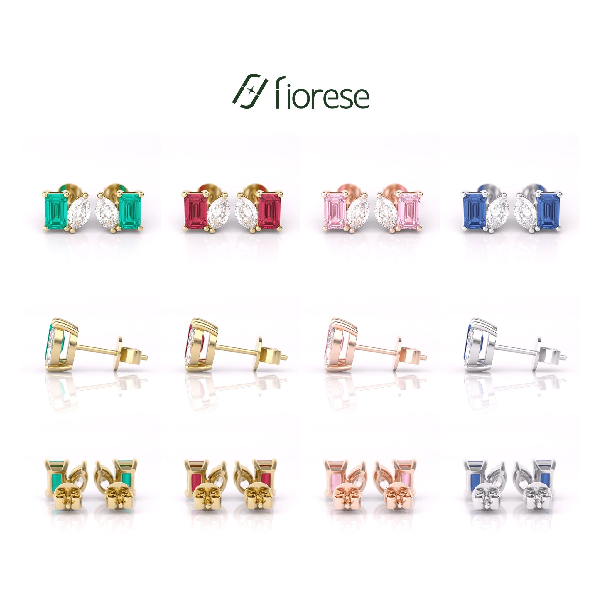 Marquise And Emerald Cut Gemstons Toi et Moi Earrings Studs - MMR