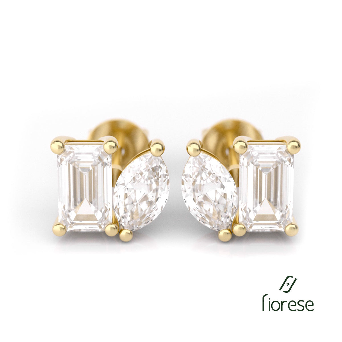 Marquise And Emerald Cut Gemstons Toi et Moi Earrings Studs - MMR