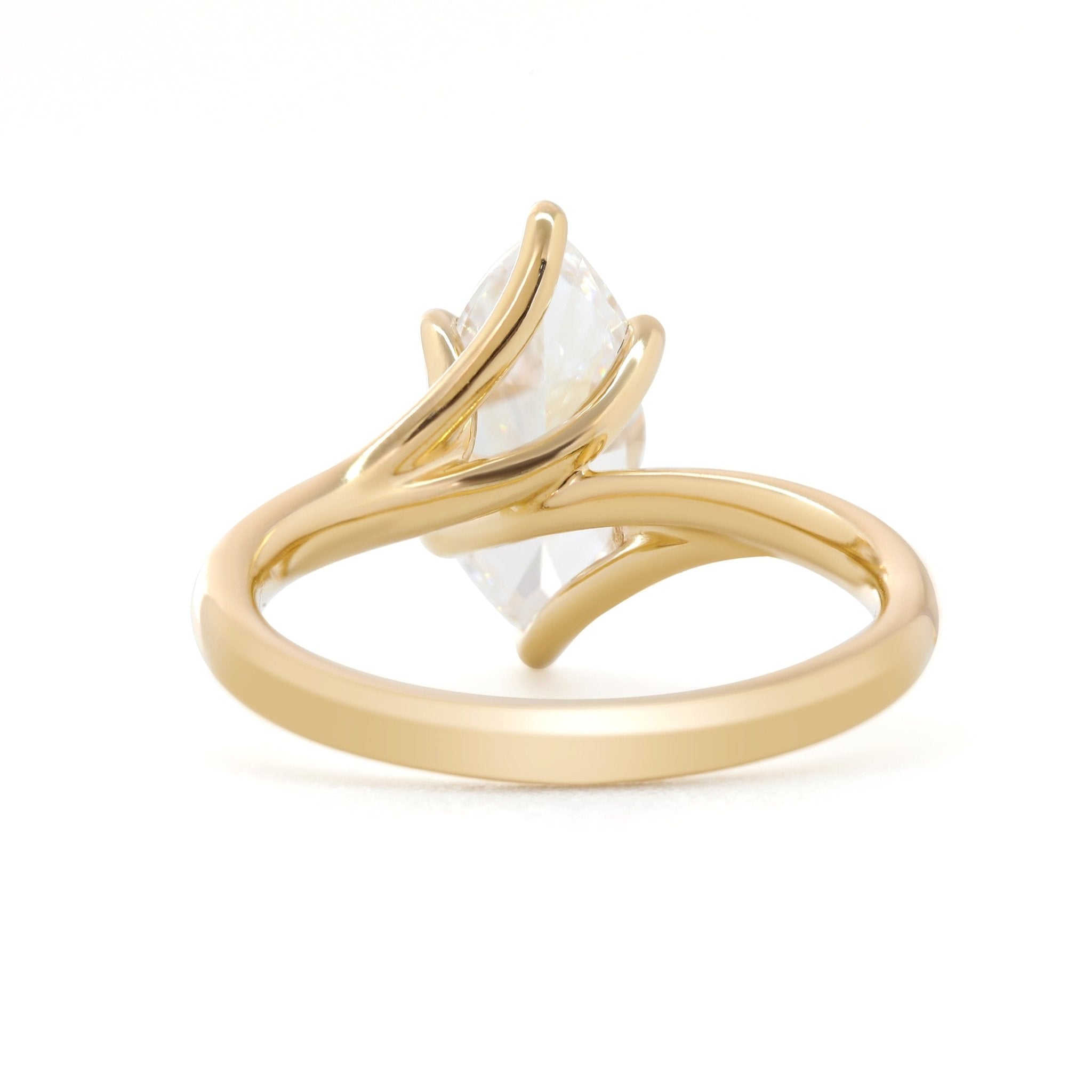 Marquise Cut Lab Diamond Six Claw Prongs Solitaire Ring — Art Nouveau Nature - Inspired - MMR
