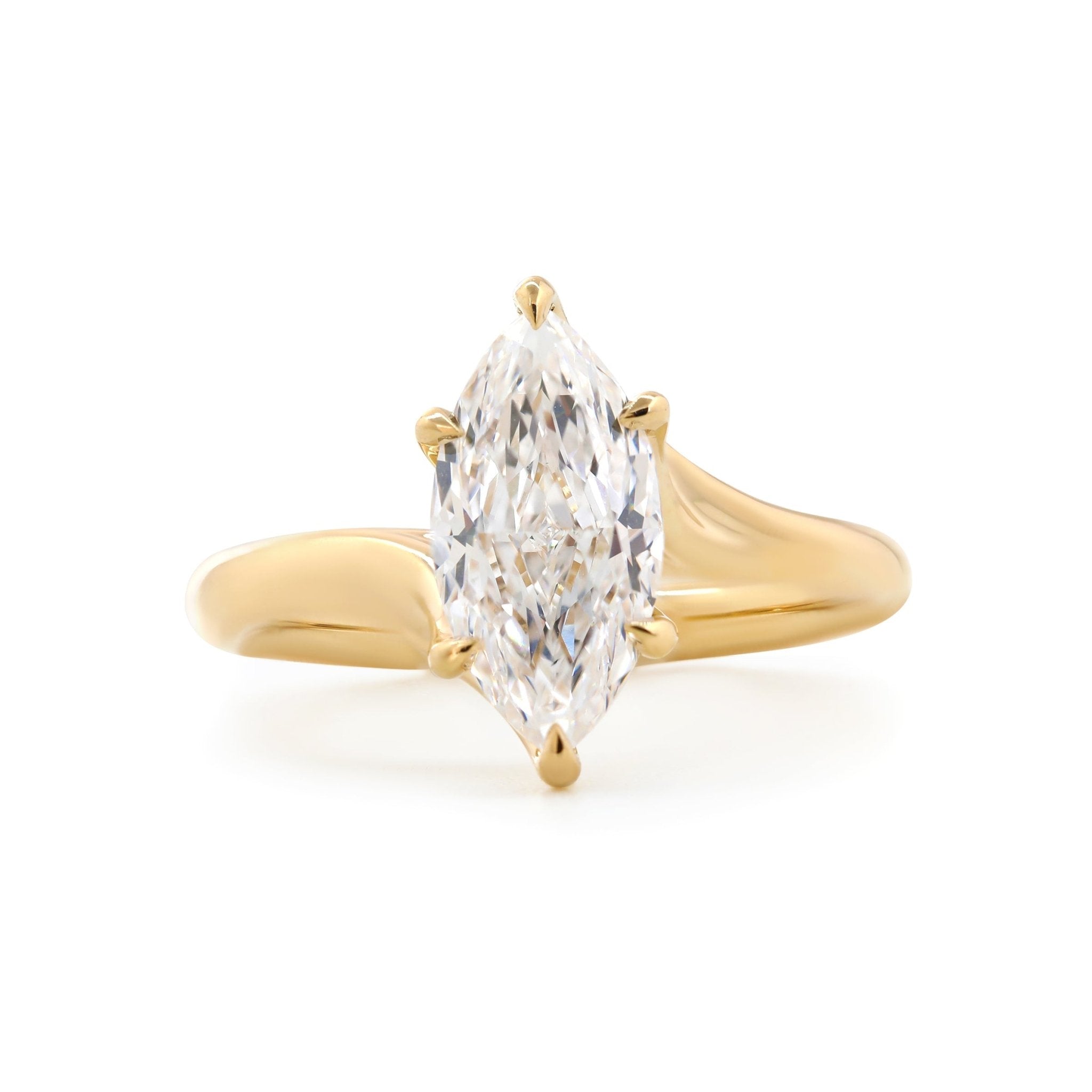 Marquise Cut Lab Diamond Six Claw Prongs Solitaire Ring — Art Nouveau Nature - Inspired - MMR