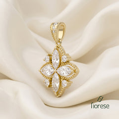 Marquise Shape Flower Milgrain Pendant - MMR