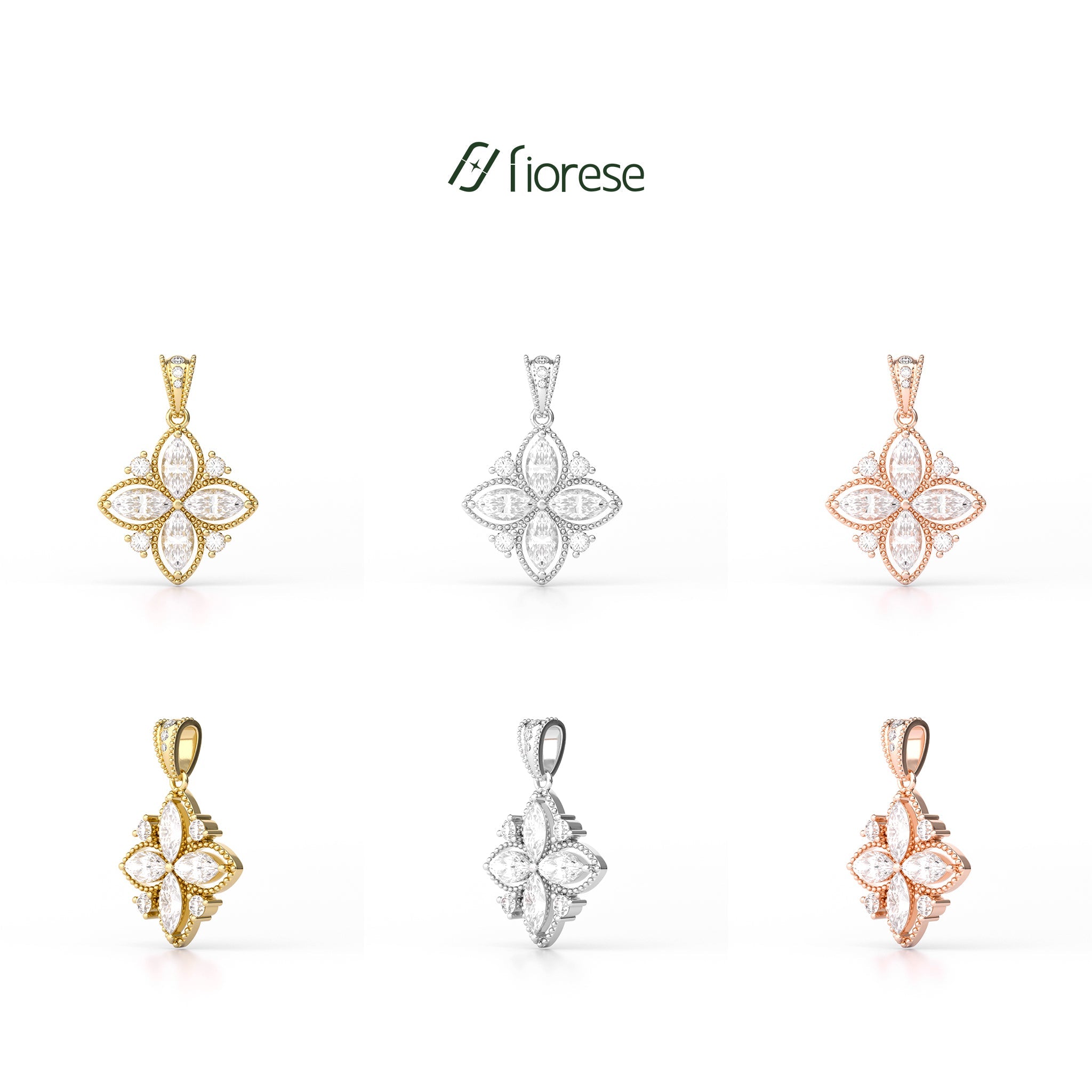 Marquise Shape Flower Milgrain Pendant - MMR