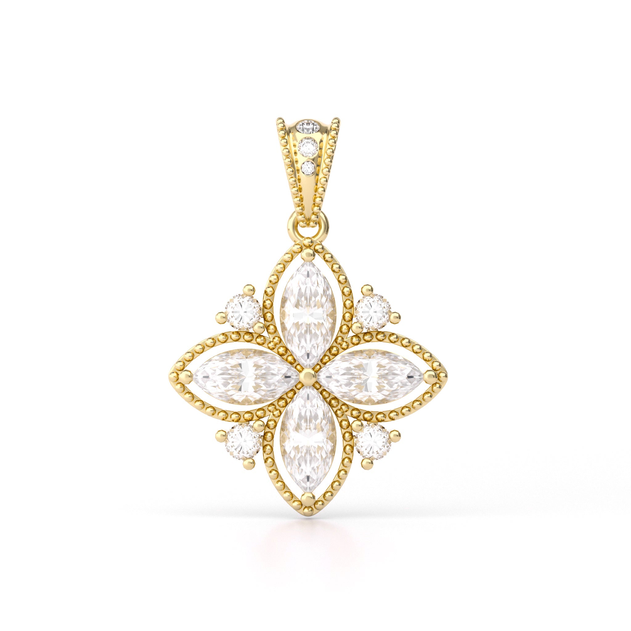 Marquise Shape Flower Milgrain Pendant - MMR