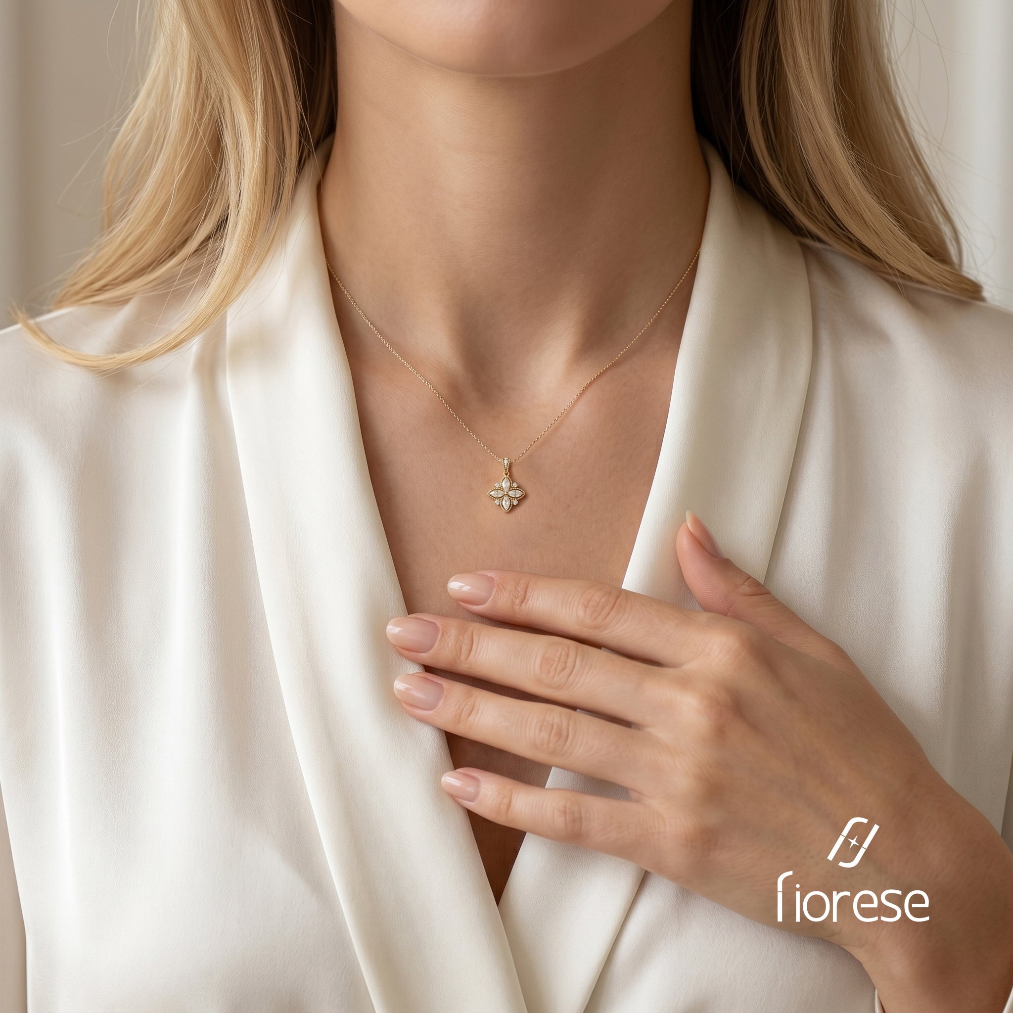 Marquise Shape Flower Milgrain Pendant - MMR