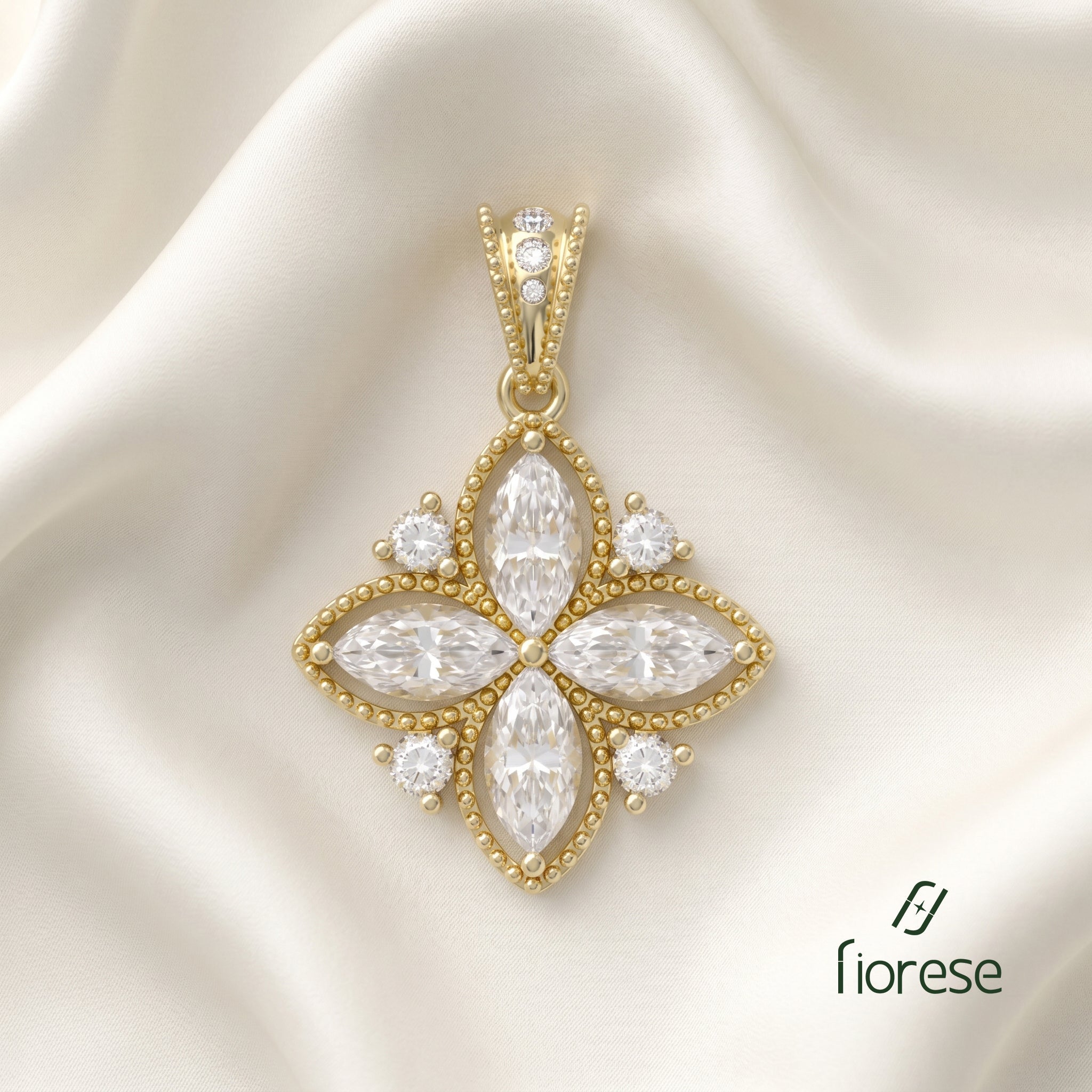 Marquise Shape Flower Milgrain Pendant - MMR