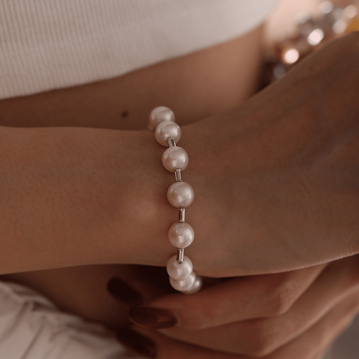 Near - Round Freshwater Pearl Station Bracelet - MMR