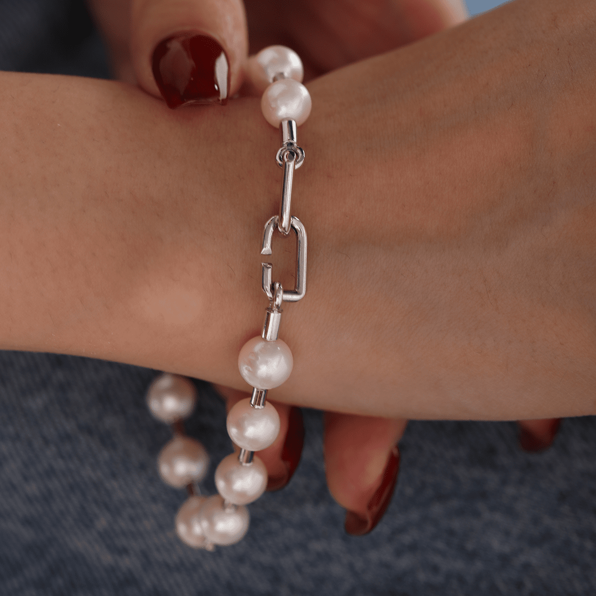 Near - Round Freshwater Pearl Station Bracelet - MMR