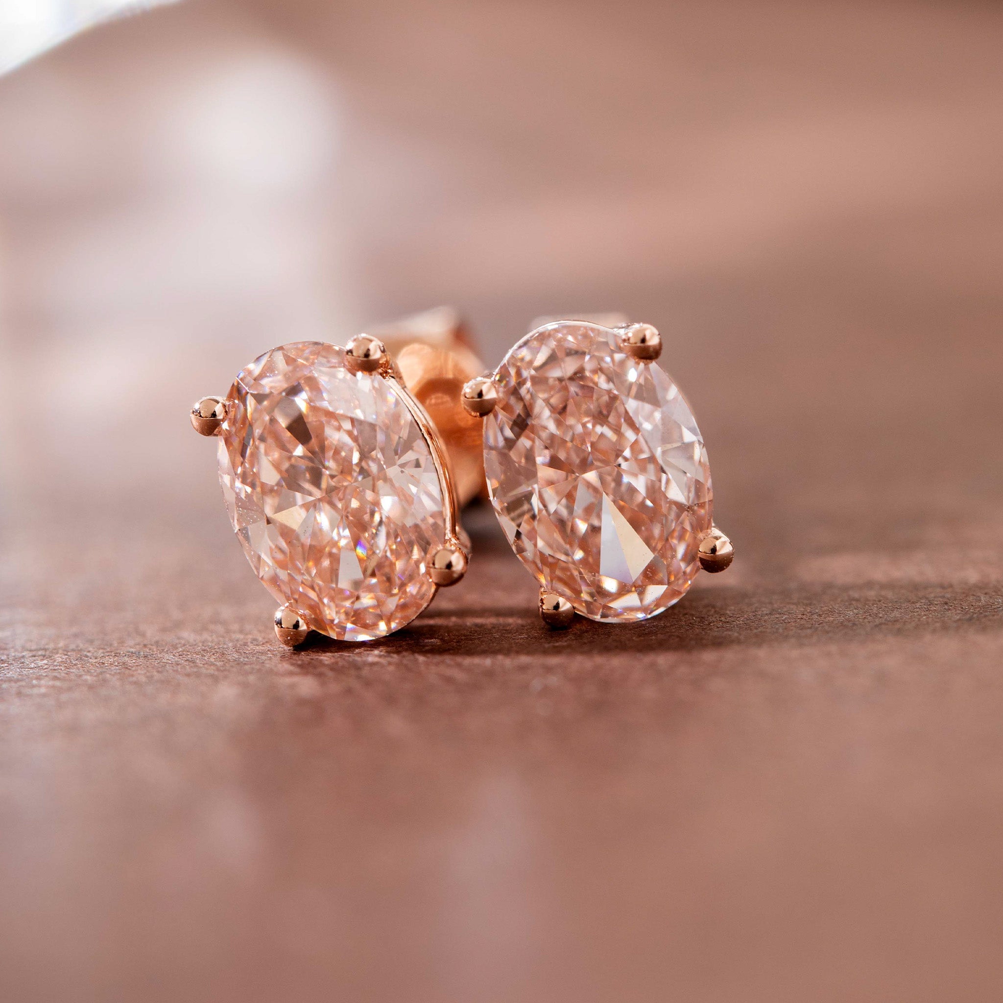 Oval Brilliant Fancy Pink Lab Diamond Basket Setting Stud Earrings - MMR