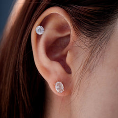 Oval Brilliant Fancy Pink Lab Diamond Basket Setting Stud Earrings - MMR