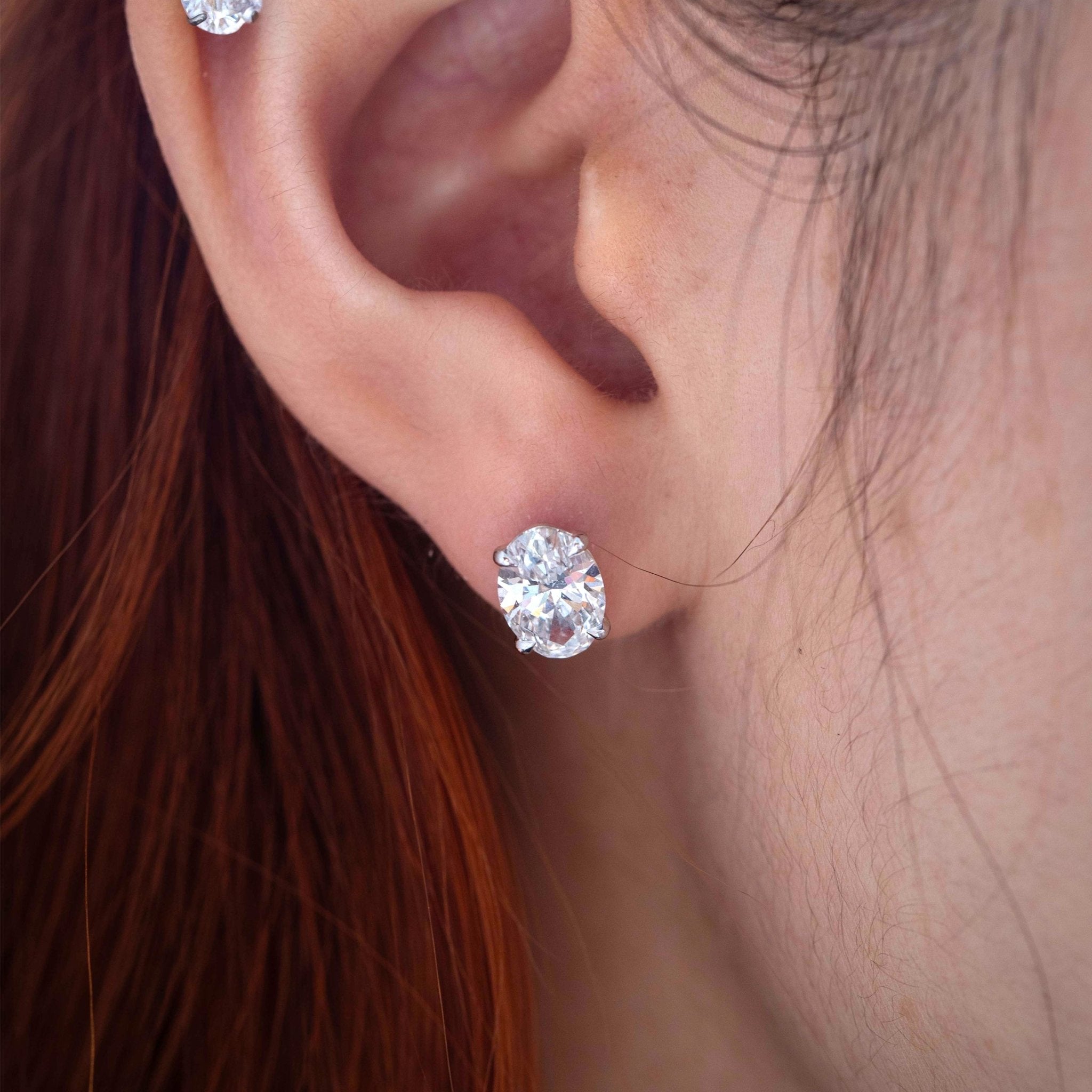 Oval Brilliant Lab Diamond Four - Prong Martini Style Stud Earrings - MMR